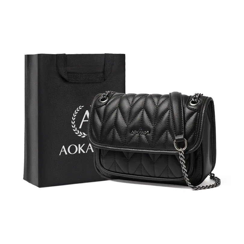 AOKANG Сумка через плечо из коровьей кожи с узором "Ромб" и цепью сумка через плечо стандартная женская классический черный молочный белый