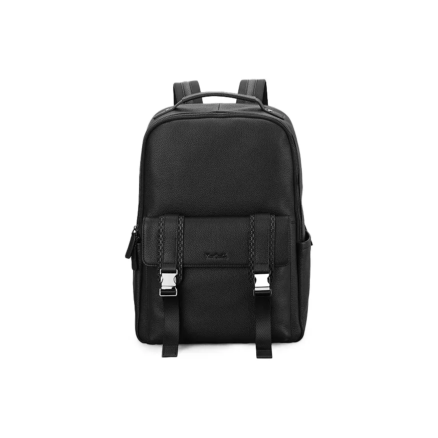 PIERRE CARDIN Сумка для ноутбука из крупнозернистой текстуры коровьей кожи большой мужская черная