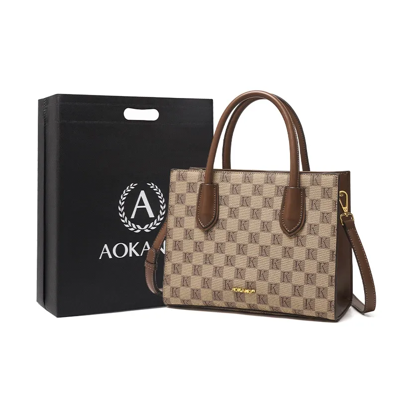 AOKANG PVC Crossbody Bags Totes Mom Bag Tote Bag Shopping Bag Shoulder Bags Handbags Medium Size Women's Khaki Coffee