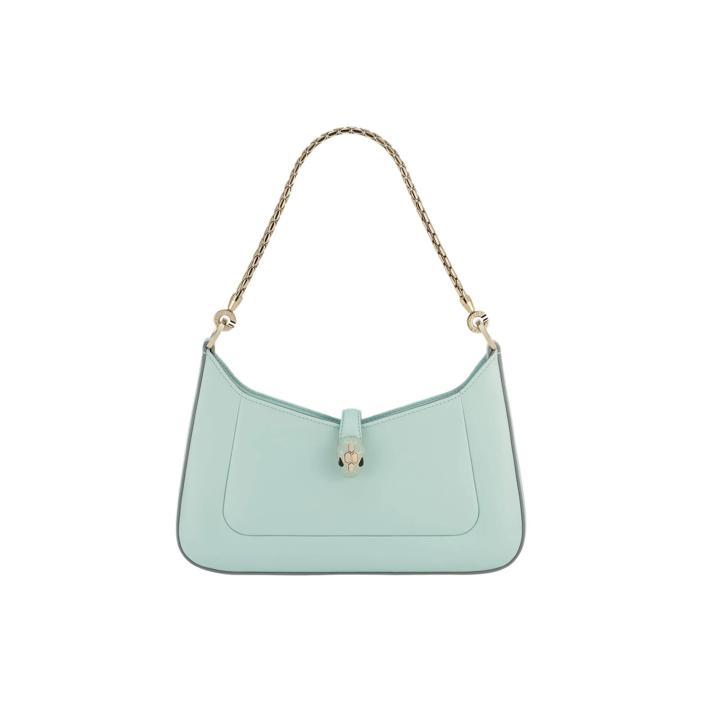 BVLGARI Calfskin Handbag, Shoulder Bag Women's Light Blue