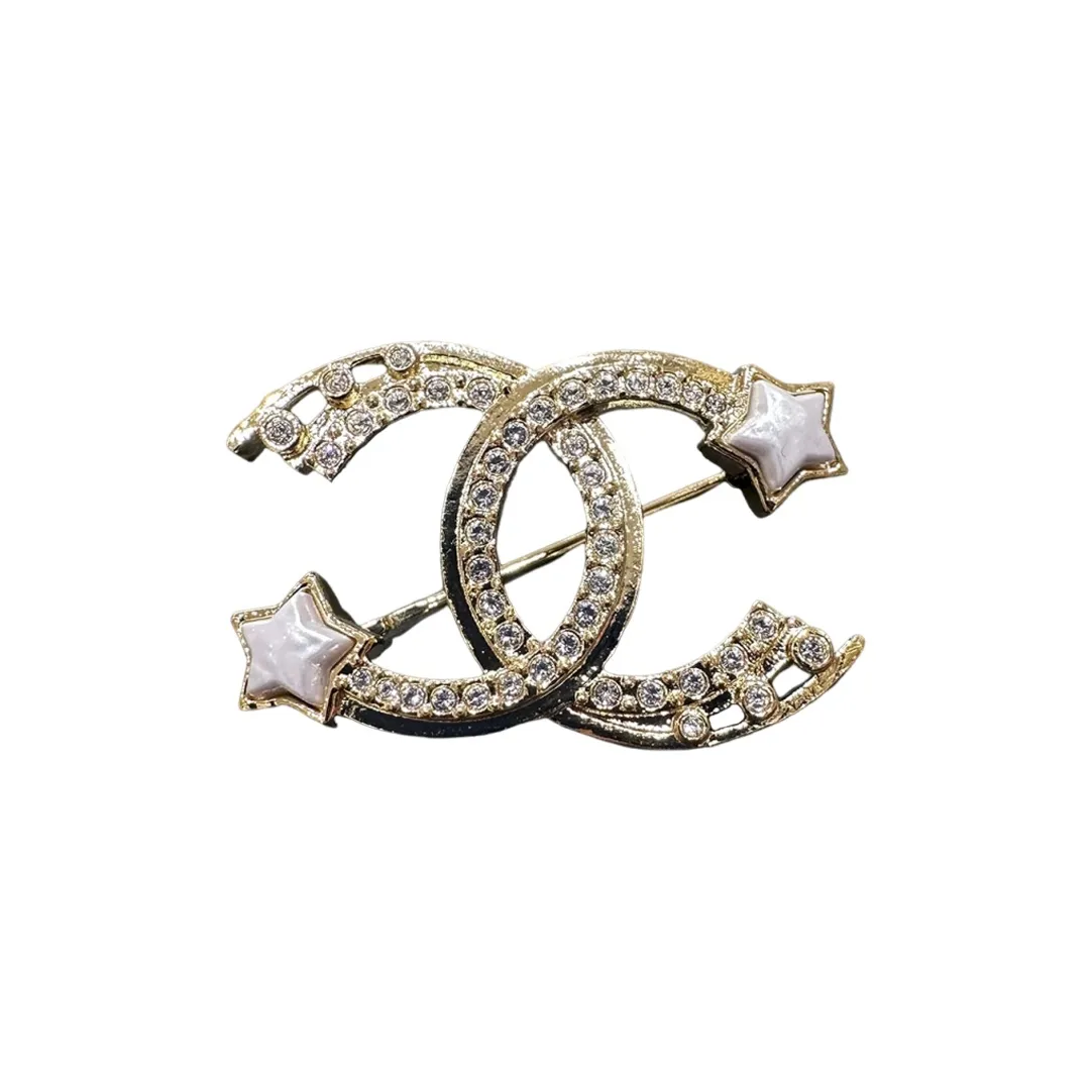 CHANEL Rhinestone Brooches Women's Gold
