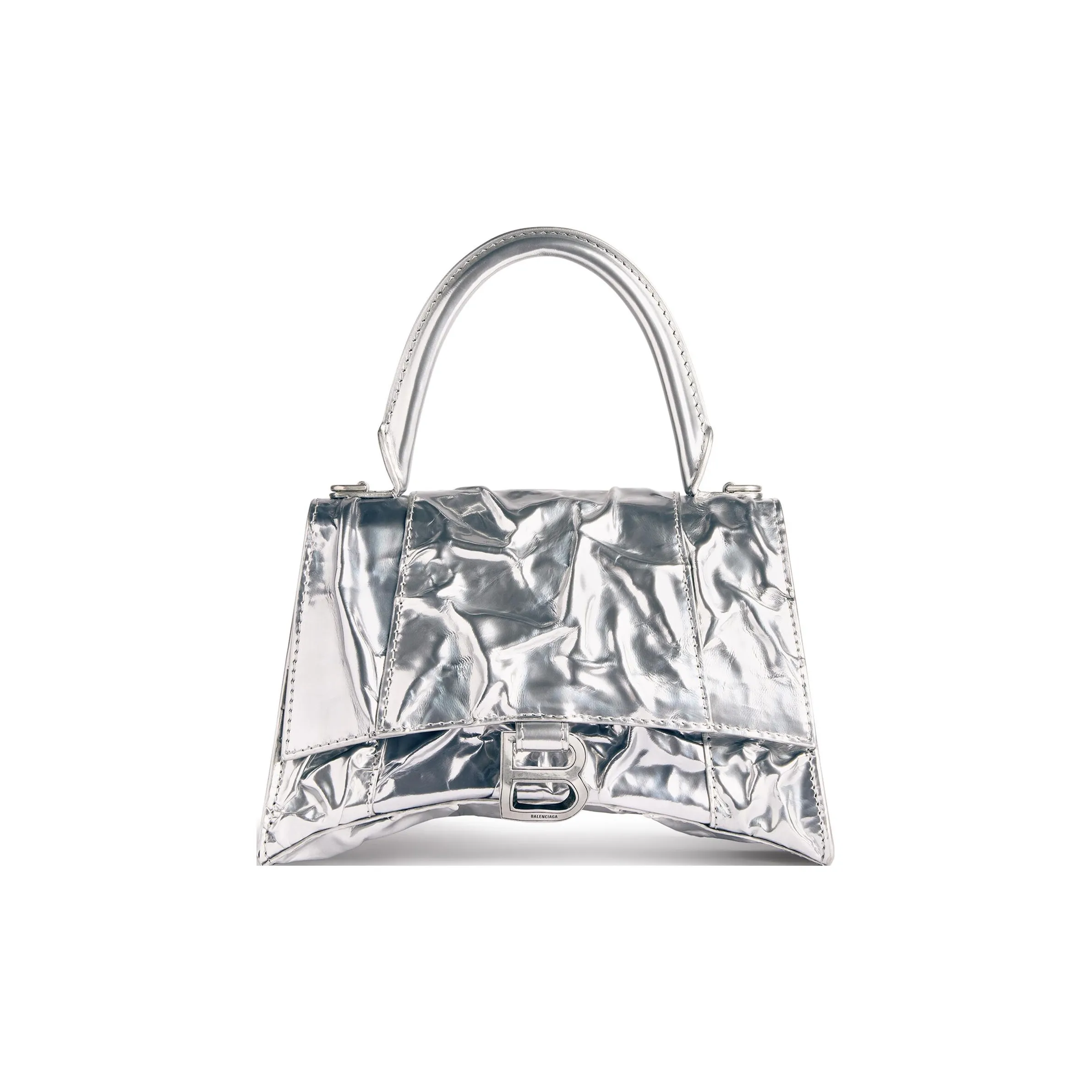 Balenciaga Hourglass Lambskin Hourglass Bag Shoulder Bag Crossbody Bag Handbag Small Size Women's Silver