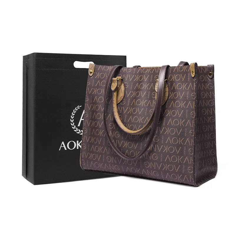 AOKANG PVC Тоут Сумка Сумка через плечо Сумка Большая Женская Кофейная и Земляно-желтая