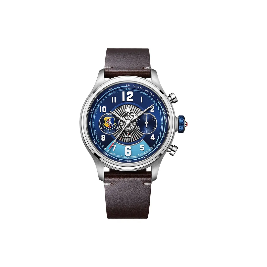INFANTRY Manual Mechanical Movement Genuine Leather Strap Watch Men's Watches Blue Dial