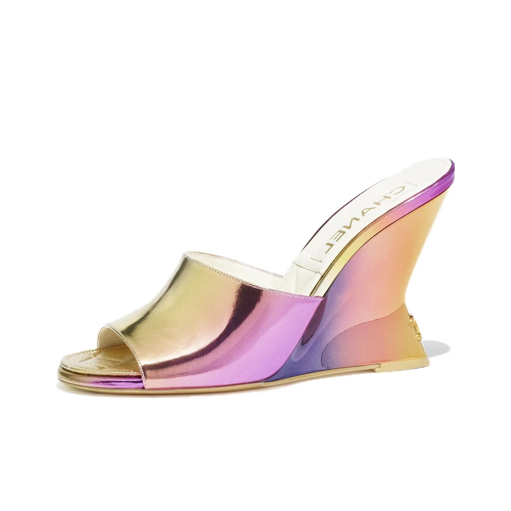 CHANEL Slip Resistant Slide Slippers 10cm Women's Purple Gold