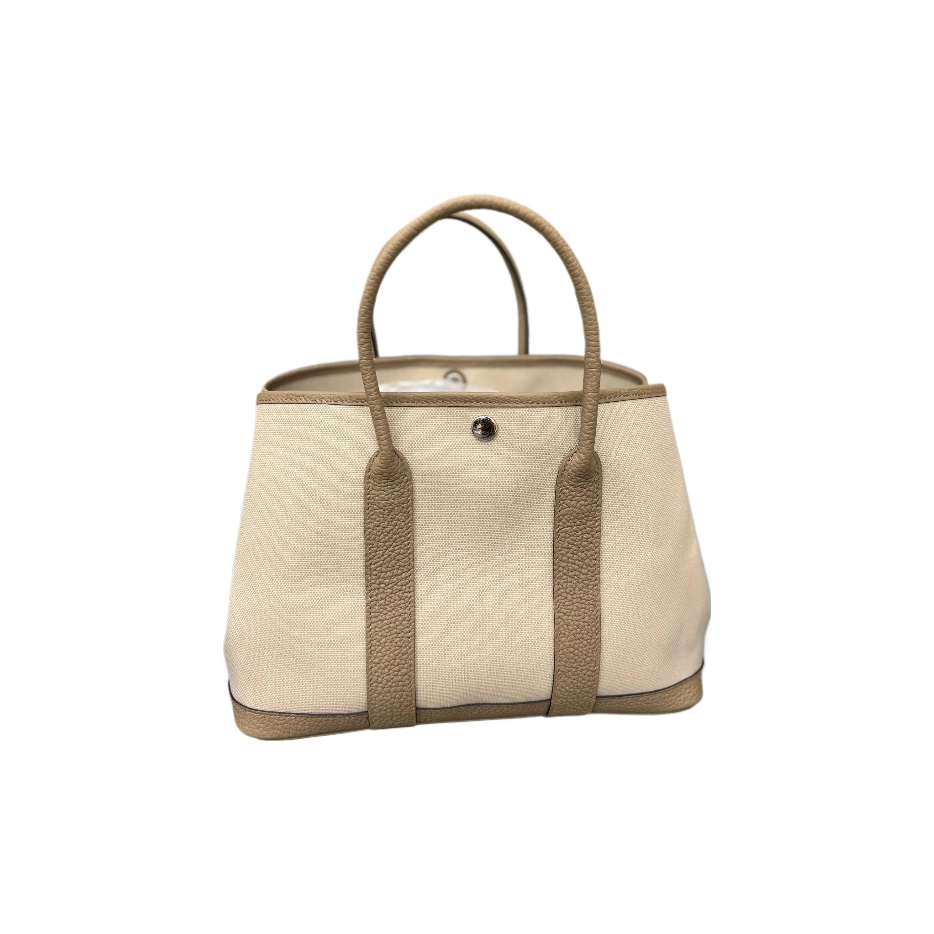 HERMES Garden Party Canvas With Leather Canvas Bag Garden Bag Handbag Unisex Concrete Gray With Marl Beige