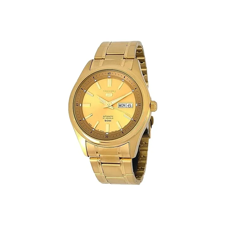 SEIKO Автоматический Механический Механизм Нержавеющая Сталь Ремешок Часы Мужские Золотистый Циферблат SNKN96J1