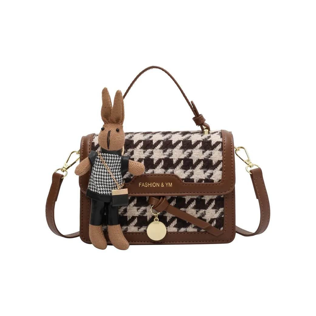 NOMK PU Coated Wool Handbag Shoulder Bag Crossbody Bag Women's Coffee/Black