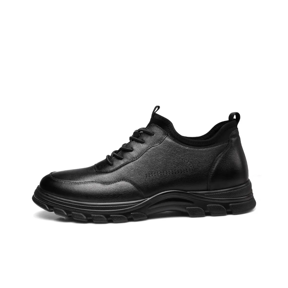 Strongman 3515 Plus Size Men's Shoes Extra Wide And Extra Comfortable Casual Leather Shoes Men's Unlined Shoes In Black