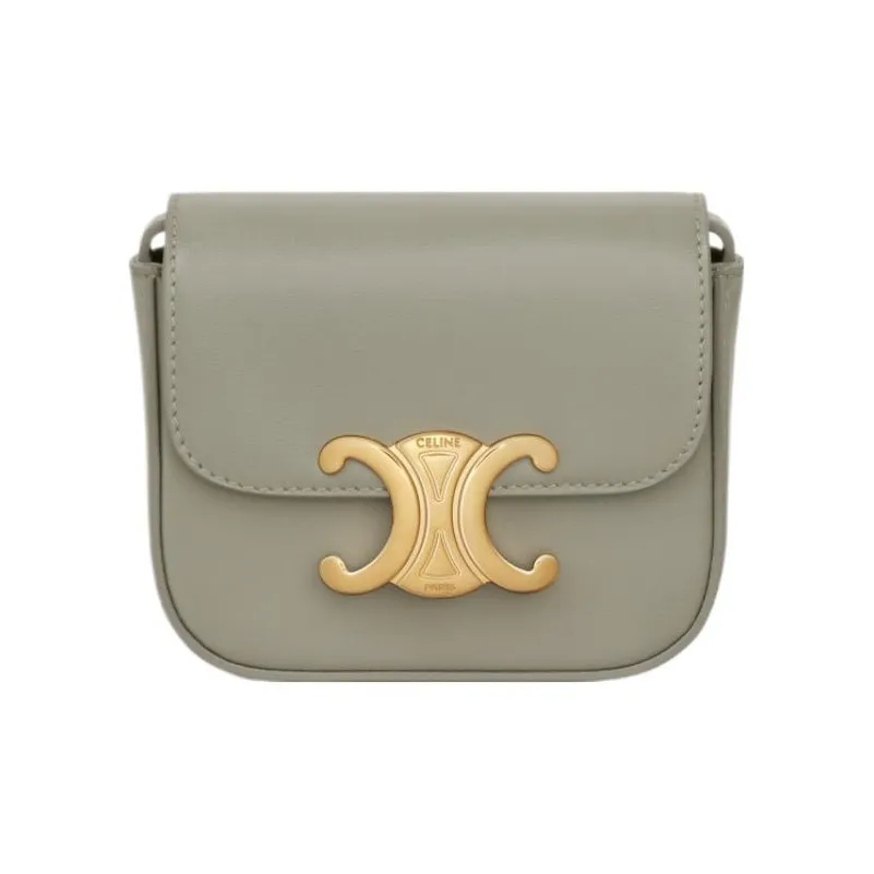 CELINE Triomphe Shiny Cow Leather Shoulder Bag Crossbody Bag Mini Women's Gray Green