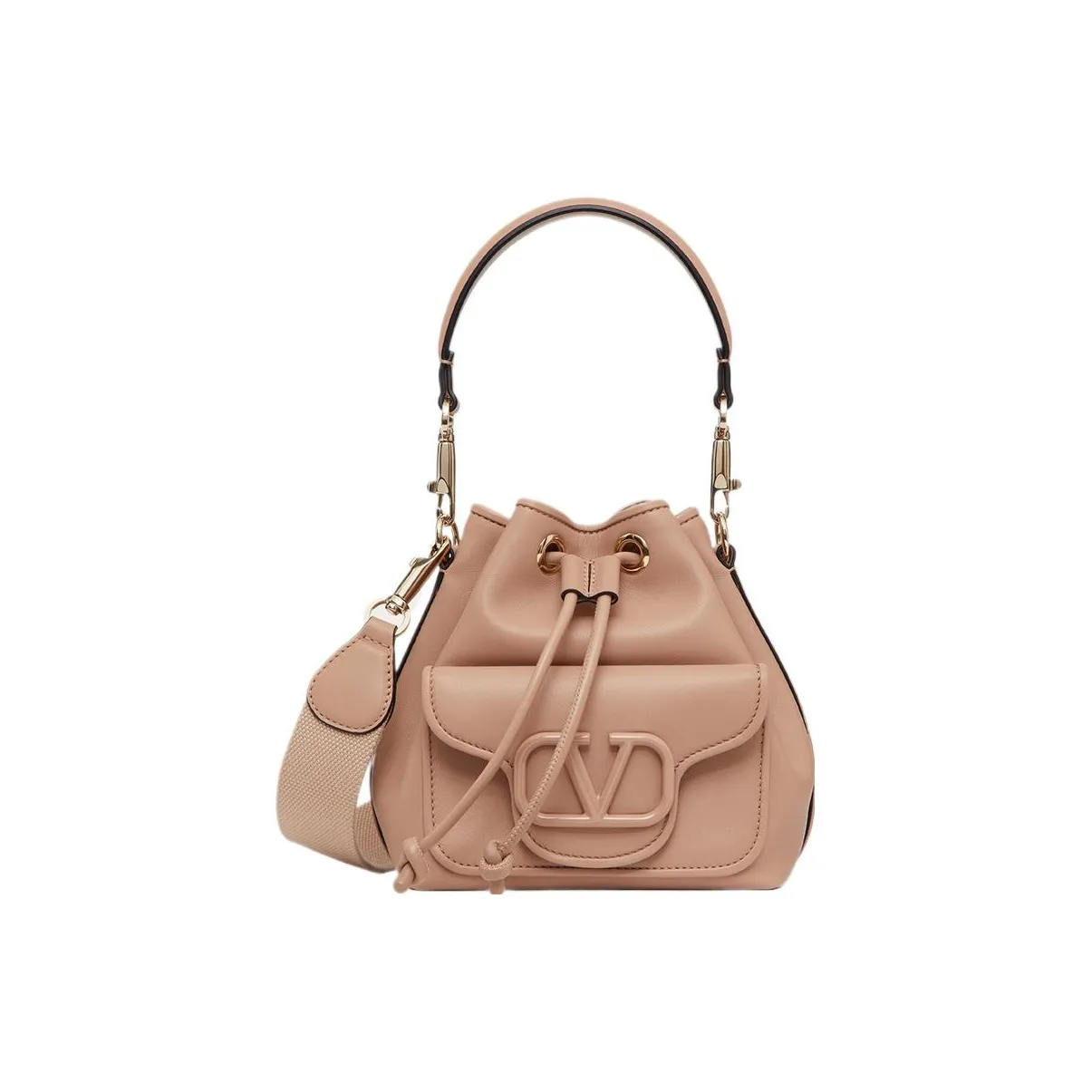 Valentino Locò Calfskin Bucket Bag, Handbag, Shoulder Bag, Crossbody Bag Women's Cinnamon Pink