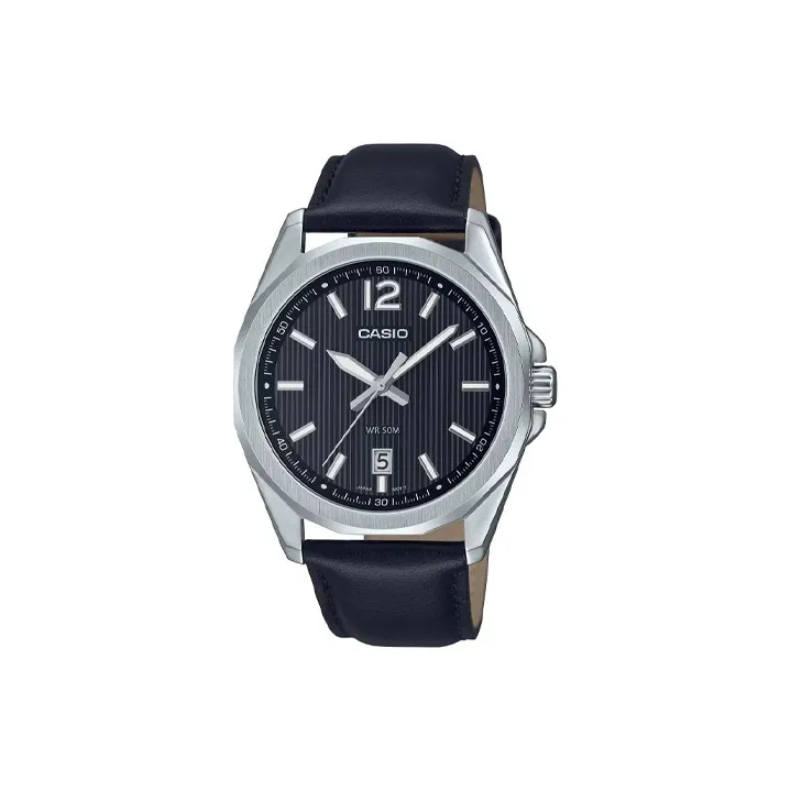 CASIO Кварцевый механизм натуральная кожа ремешок часы 48,5 мм мужские часы черный циферблат