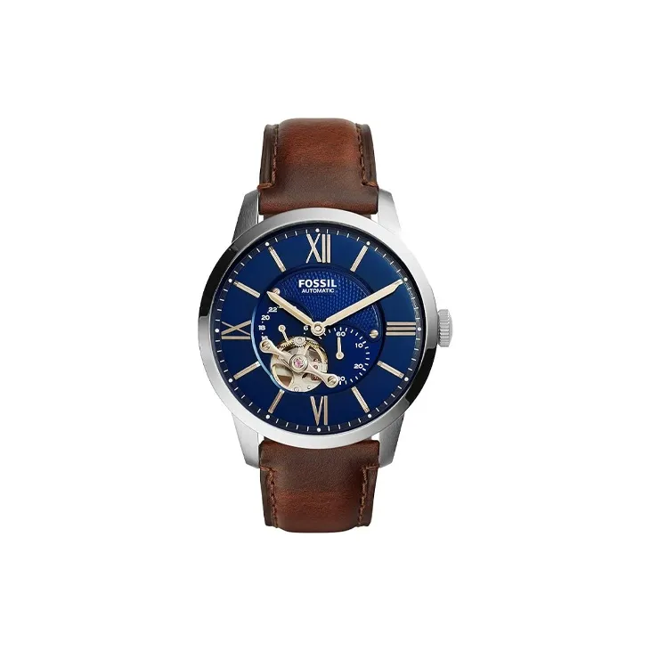 FOSSIL Wrist Watch Automatic Mechanical Movement Leather Watch Bands 44mm Blue Dial Men's Watches
