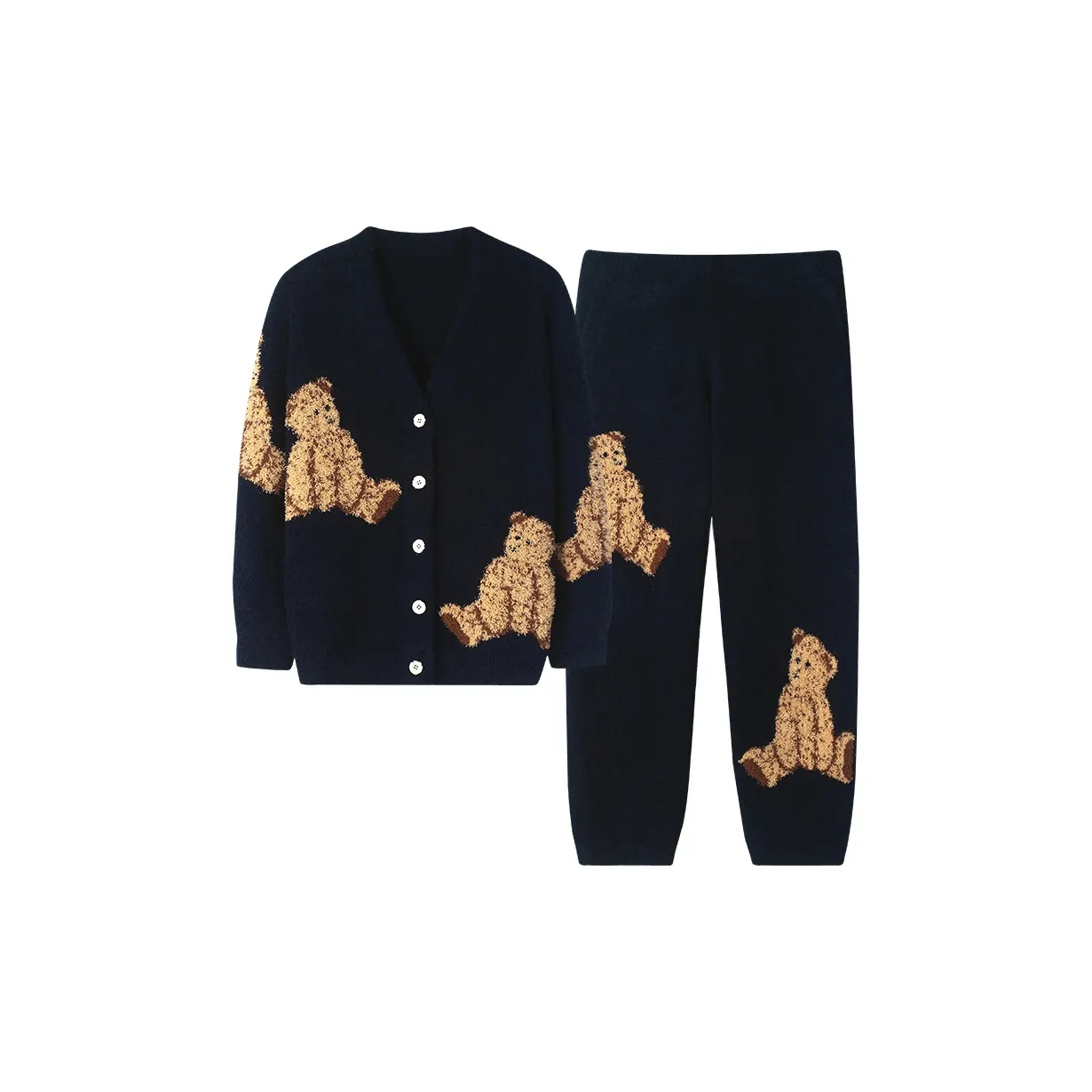 Sha Qian Пижамный комплект Осенний и Зимний Женский Королевский синий