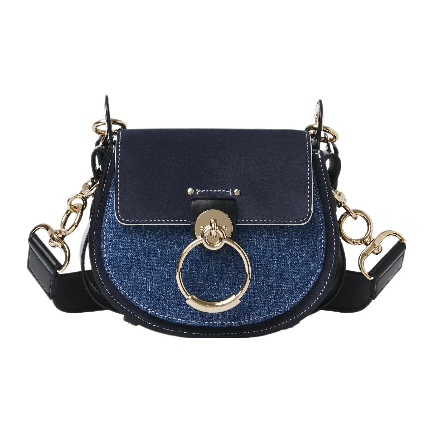 Chloe Tess Denim With Calfskin Shoulder Bag Crossbody Bag Small Size Women's Denim