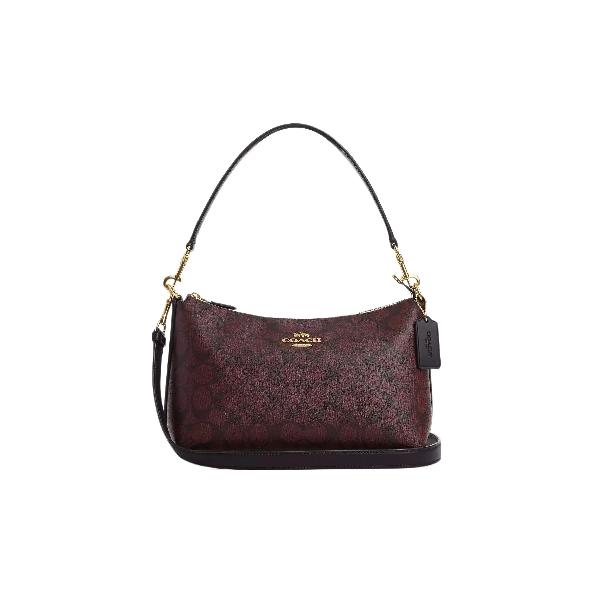 COACH Clara Coated Canvas With Smooth Leather Portable Crossbody Bag Shoulder Bag Women's Gold & Dark Red Multicolor