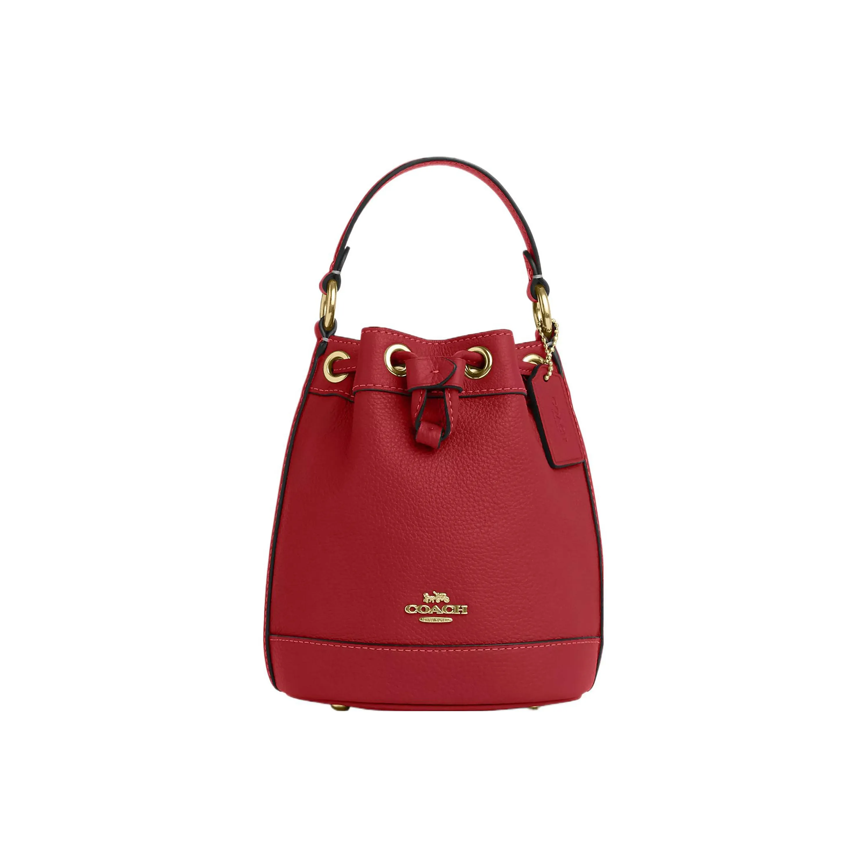 COACH Dempsey Галечная кожа Ведрообразная Сумка Сумка через плечо Сумка через плечо Мини Женская Золотая и Красная