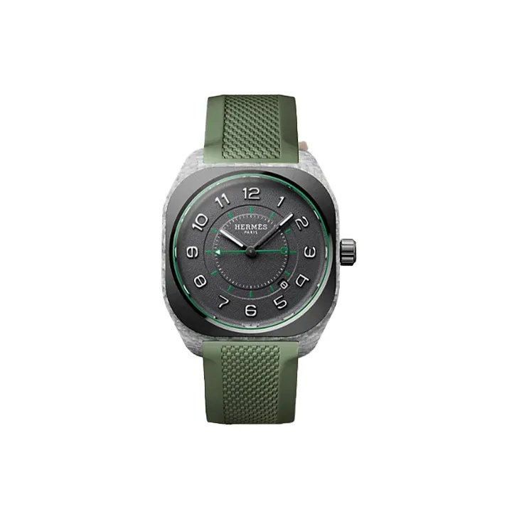HERMES Wrist Watch Automatic Mechanical Movement Rubber Strap 42mm Black Dial Men's Watches