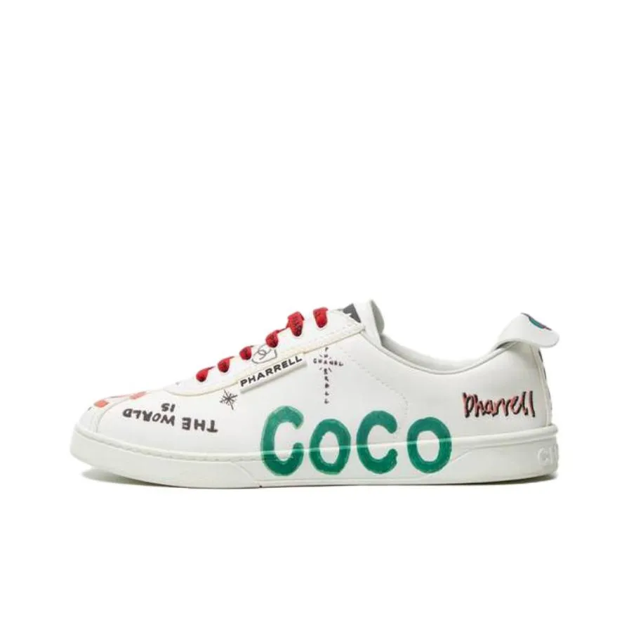 Pharrell x CHANEL Logos Stylish Skateboarding Shoes Women's White