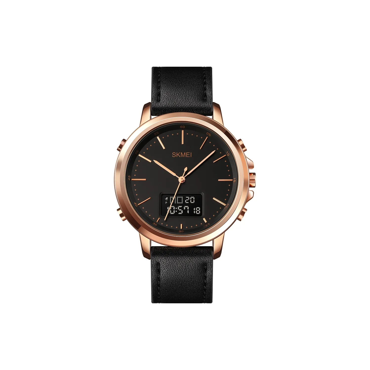 SKMEI Электронный механизм натуральная кожа ремешок часы для мужчин черный циферблат