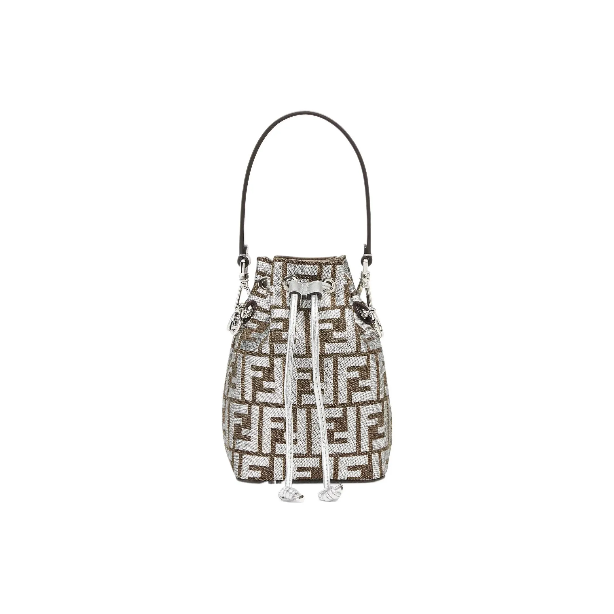 FENDI Mon Tresor Viscose Blended Mulberry Silk Bucket plum Bags Shoulder Bag Crossbody Bag Handbag Small Size Women's Silver