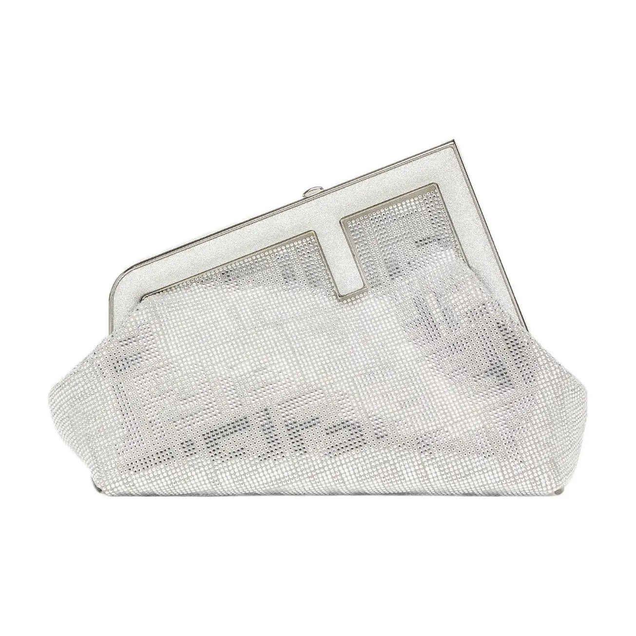FENDI First Calfskin One Shoulder Crossbody Clutch Trumpets Women's Silver