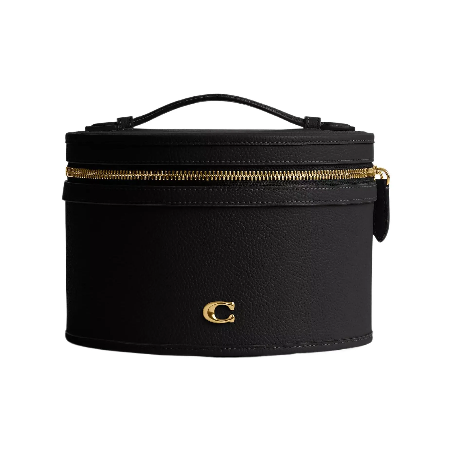 COACH Кожа Цилиндрическая Сумка Сумка Косметичка Маленькая Женская Латунь и Черный