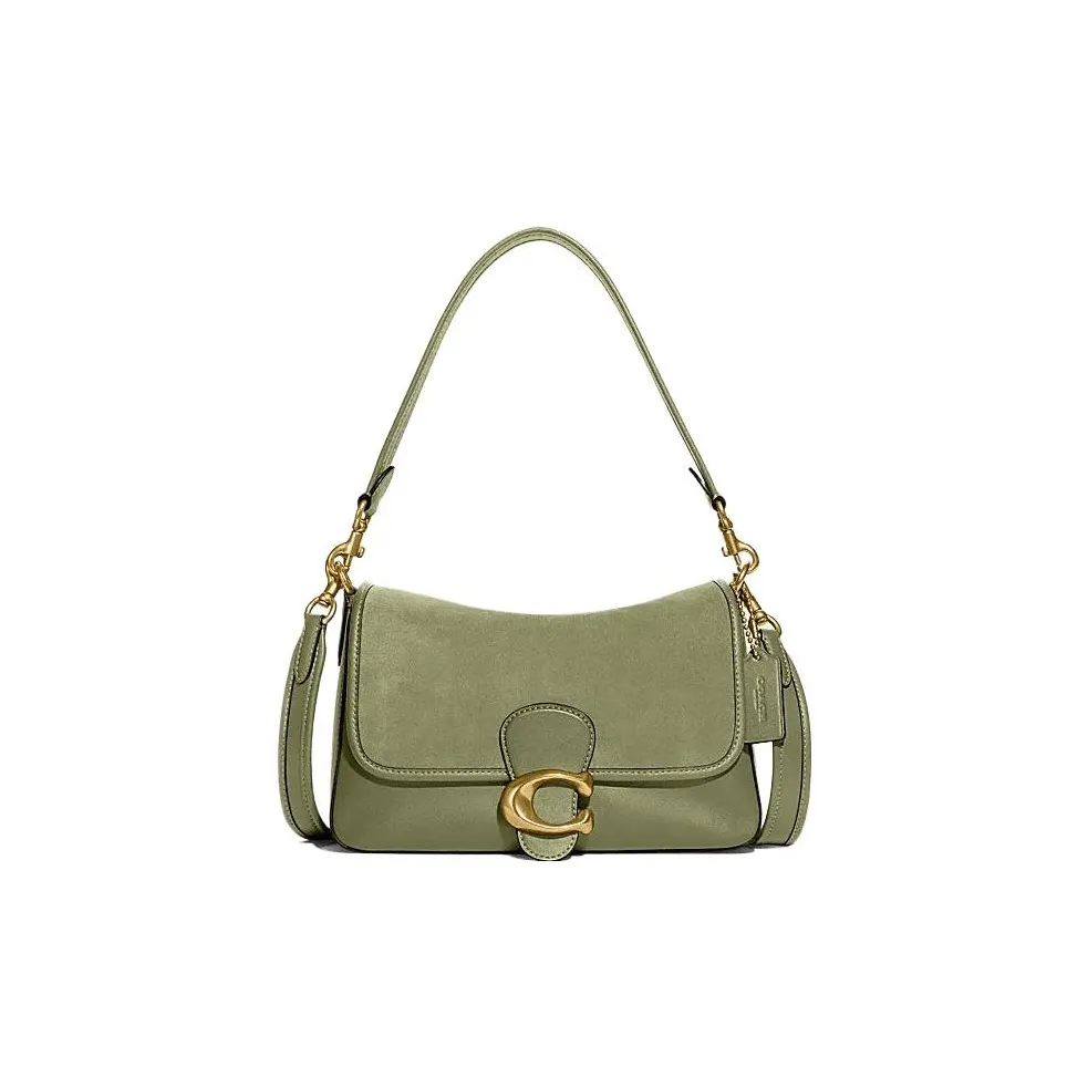 COACH Soft Tabby Cow Leather With Cow Split Leather Handbag, Shoulder Bag Women's Moss Green