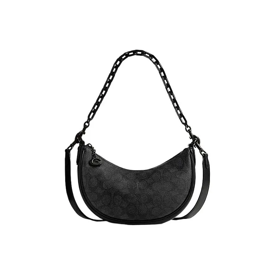 COACH Mira PVC Crescent Bag Portable Crossbody Bag Shoulder Bag Medium Size Women's Charcoal Black & Black