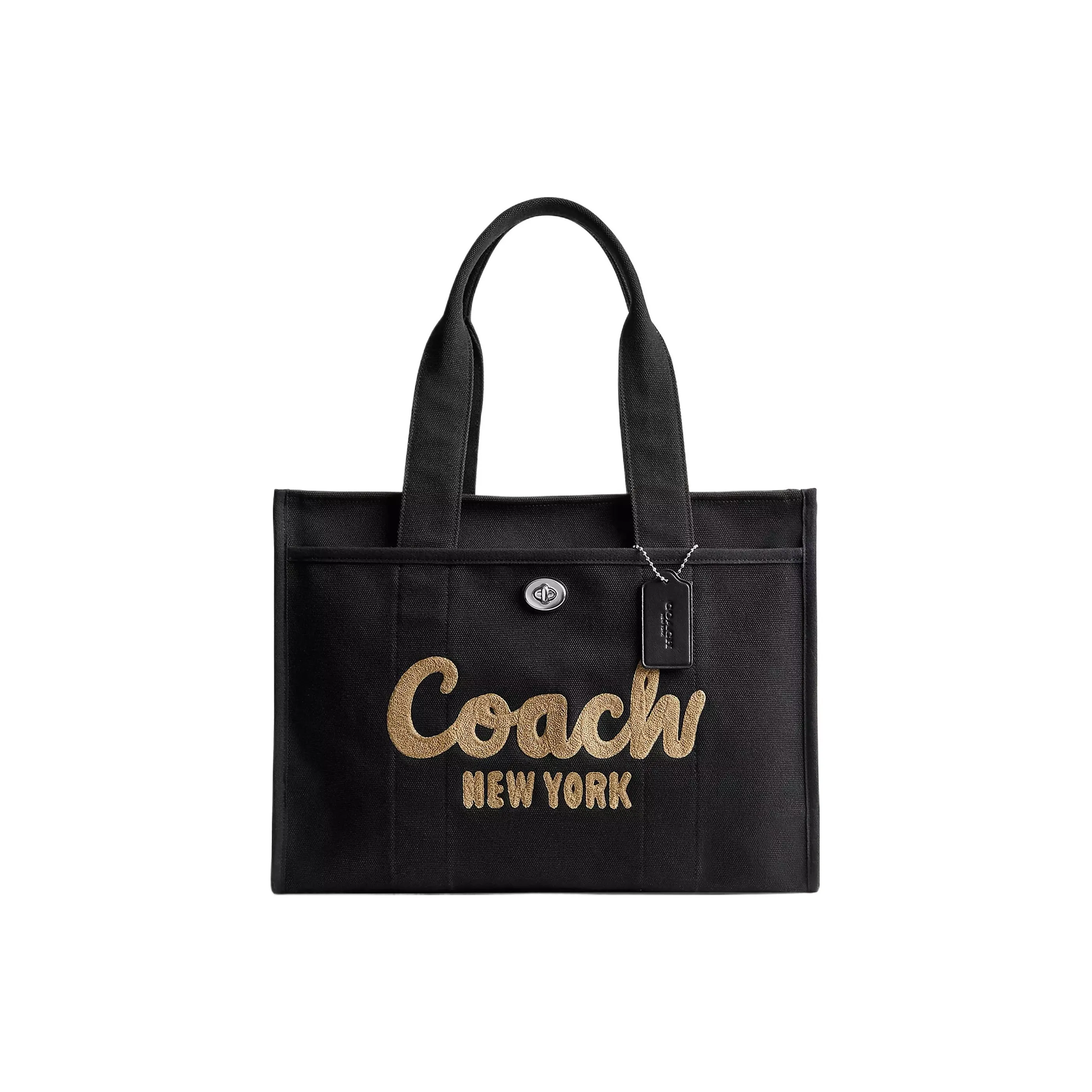 COACH Cargo Satin Canvas With Leather Tote Bag, Shopping Bag, Canvas Bag, Shoulder Bag, Handbag Tubas Women's Black