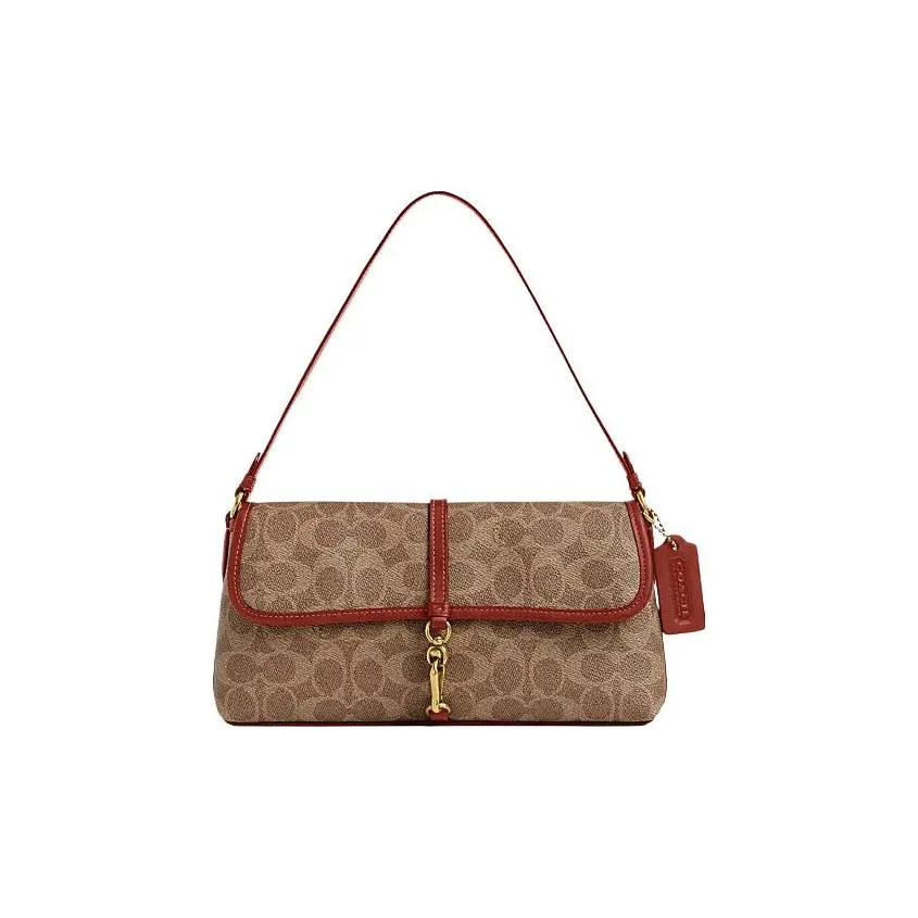 COACH Hamptons Artificial Leather One Shoulder Handbags Medium Size Women's Brown Yellow And Rusty Red