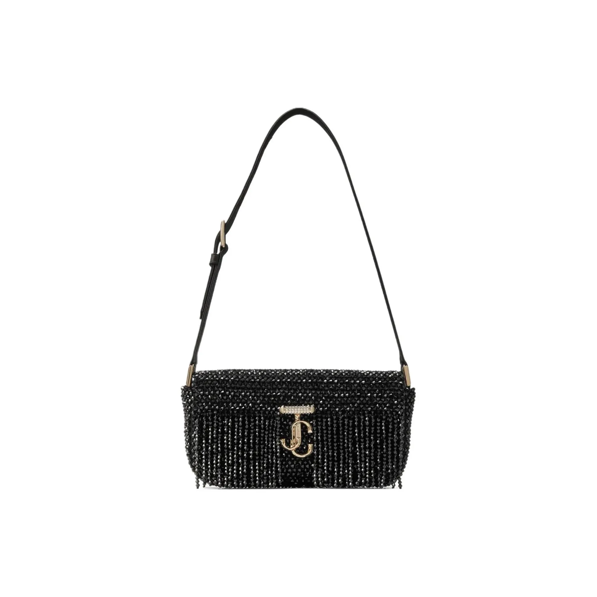 Jimmy Choo Avenue Satin Envelope Bag, Handbag, Shoulder Bag Women's Black & Light Gold