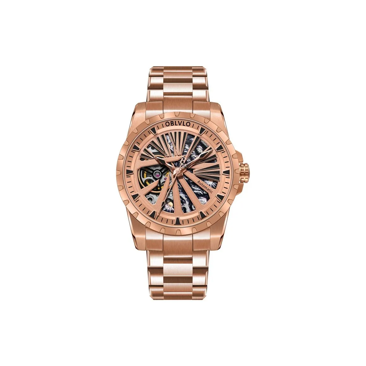 OBLVLO Автоматический механический механизм Часы Унисекс Золотой циферблат