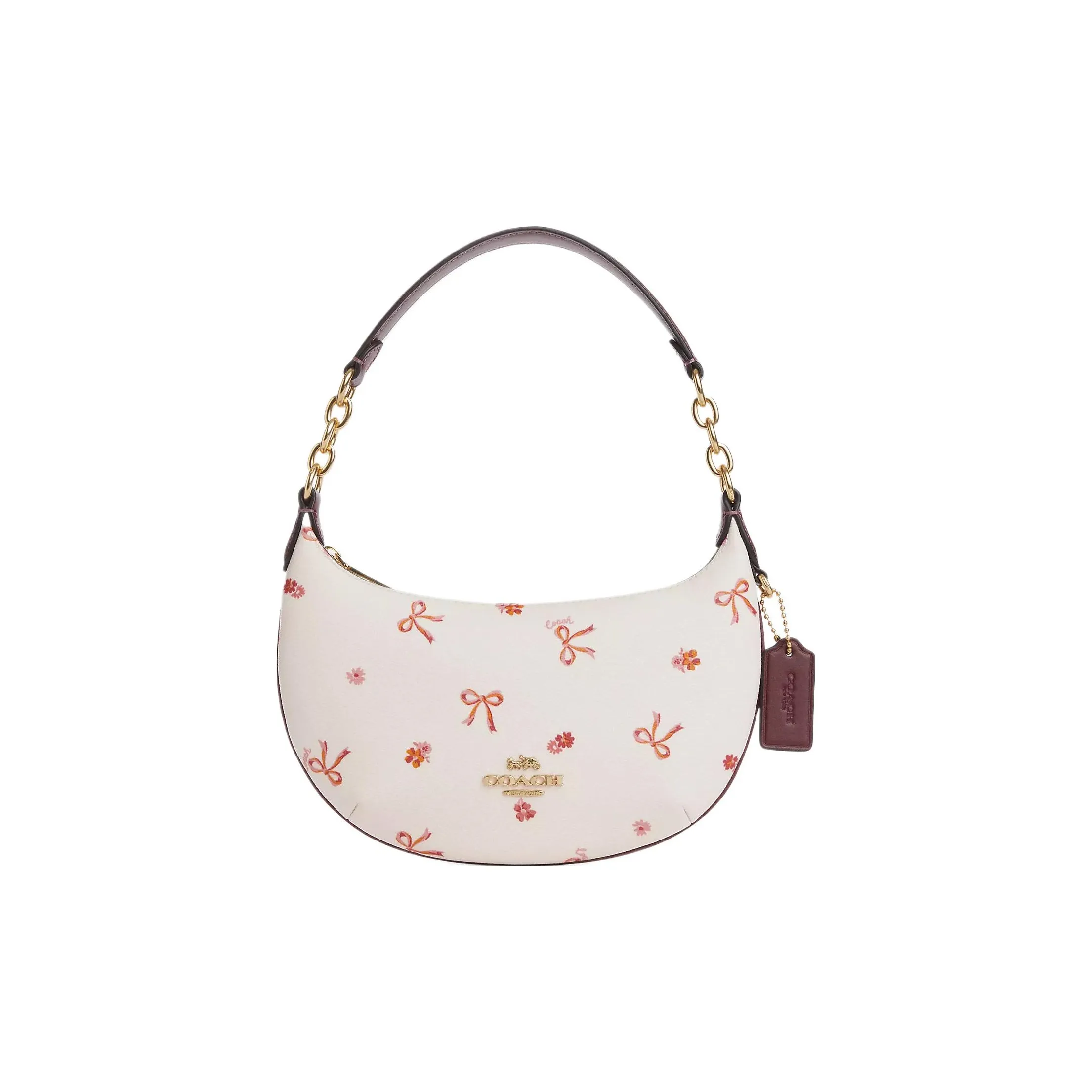 COACH Payton Холст с кожей Сумка-полумесяц Сумка Сумка через плечо Женская Мел Бургунди Многоцветная