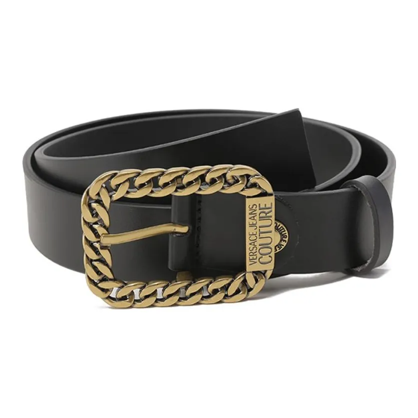 VERSACE JEANS COUTURE Chain Buckle Vintage Trimmable Leather Belts Men's Width 3.5cm