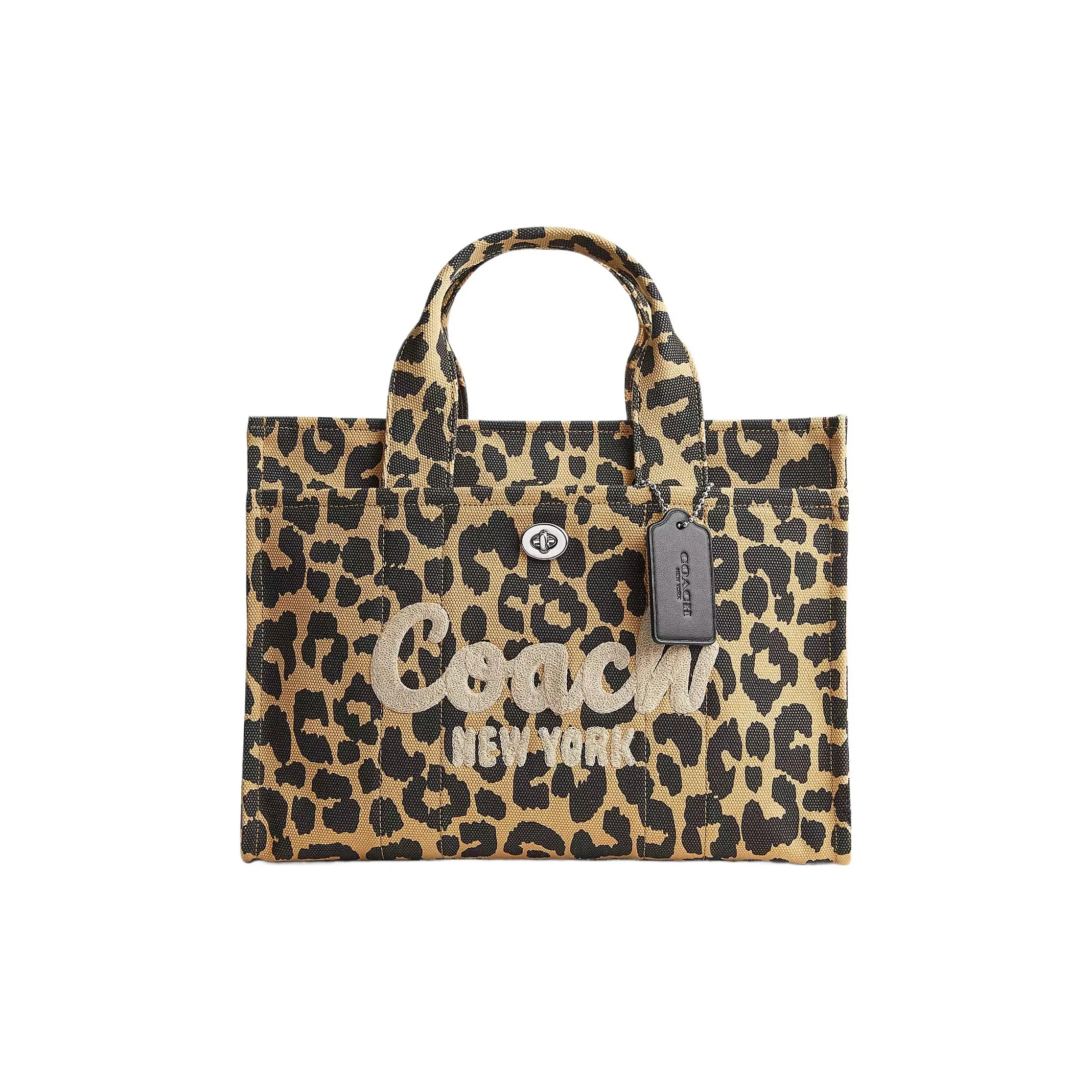 COACH Cargo Холст Сатин Тоут Сумка Холст Сумка для покупок Сумка на одно плечо Большая Женская Черная и Желтая