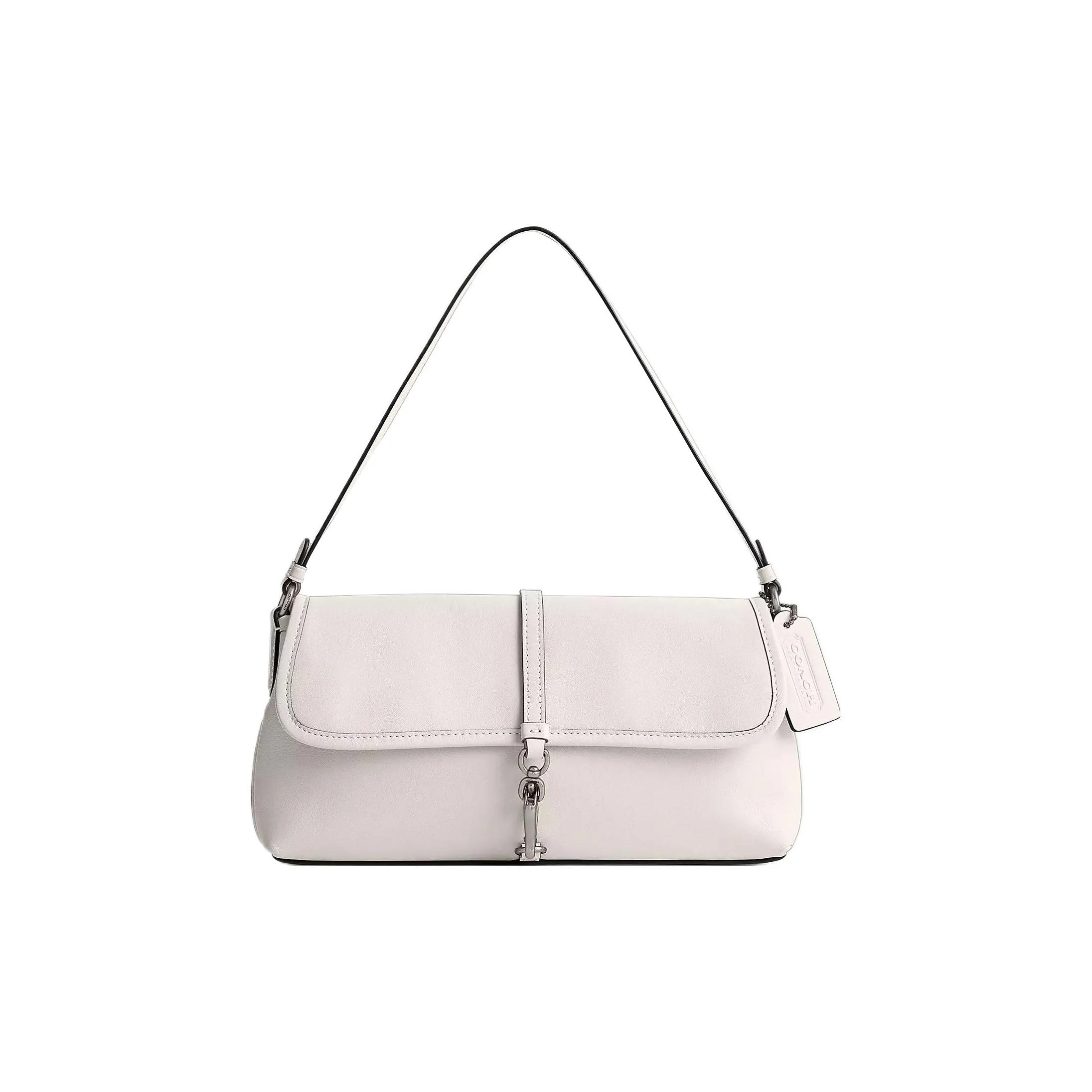 COACH Hamptons Glove Tanning One Shoulder Handbags Medium Size Women's Silver & Chalk White