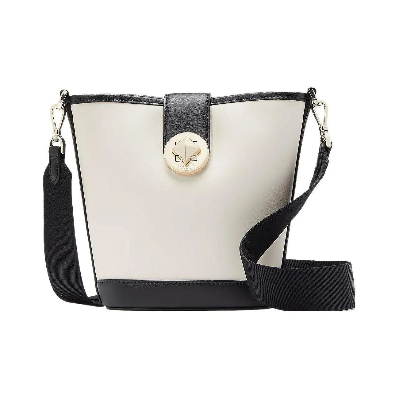 Kate Spade Smooth Cow Leather Bucket Bag, Shoulder Bag, Crossbody Bag Mini Women's White & Black