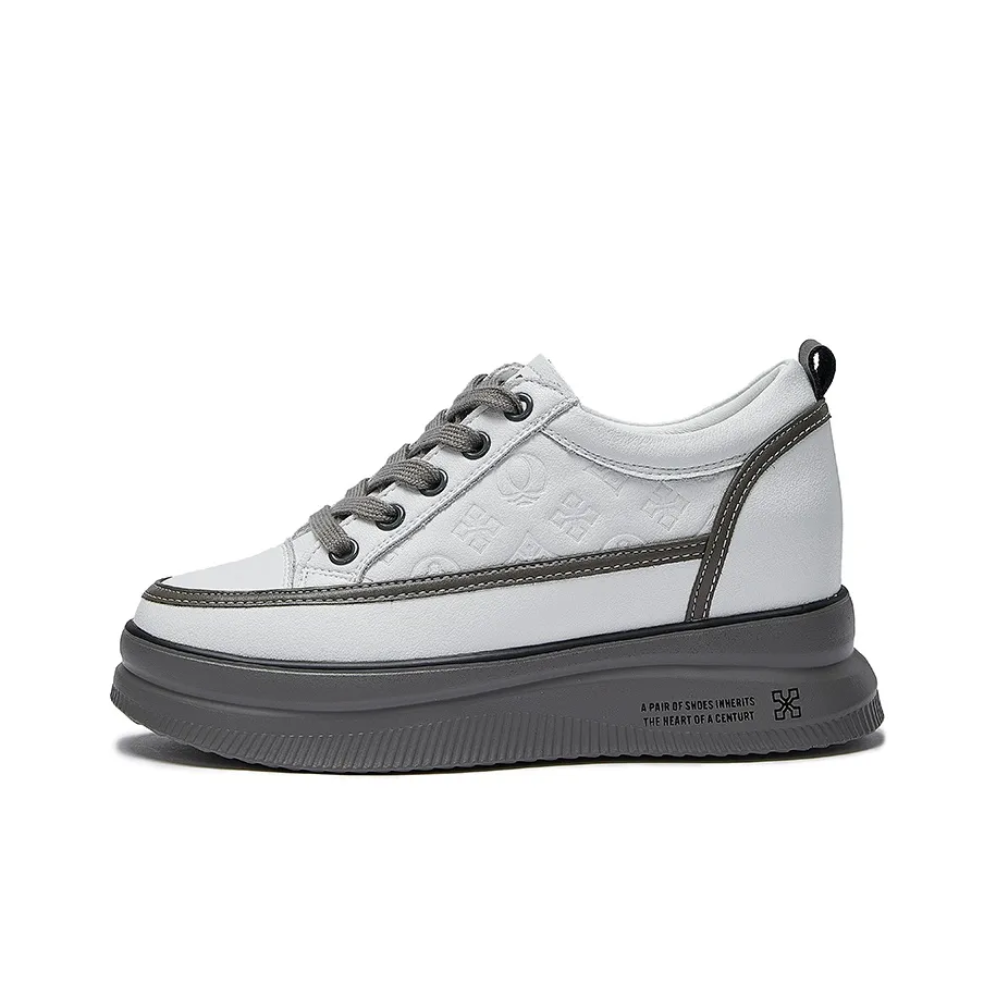 LAORENTOU Low Top Skateboard Shoes 4cm Women's White Gray