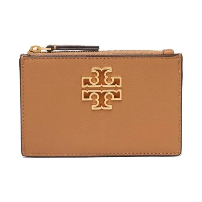 TORY BURCH Britten Leather Card Holder Wallet Coin Purses Women's Brown