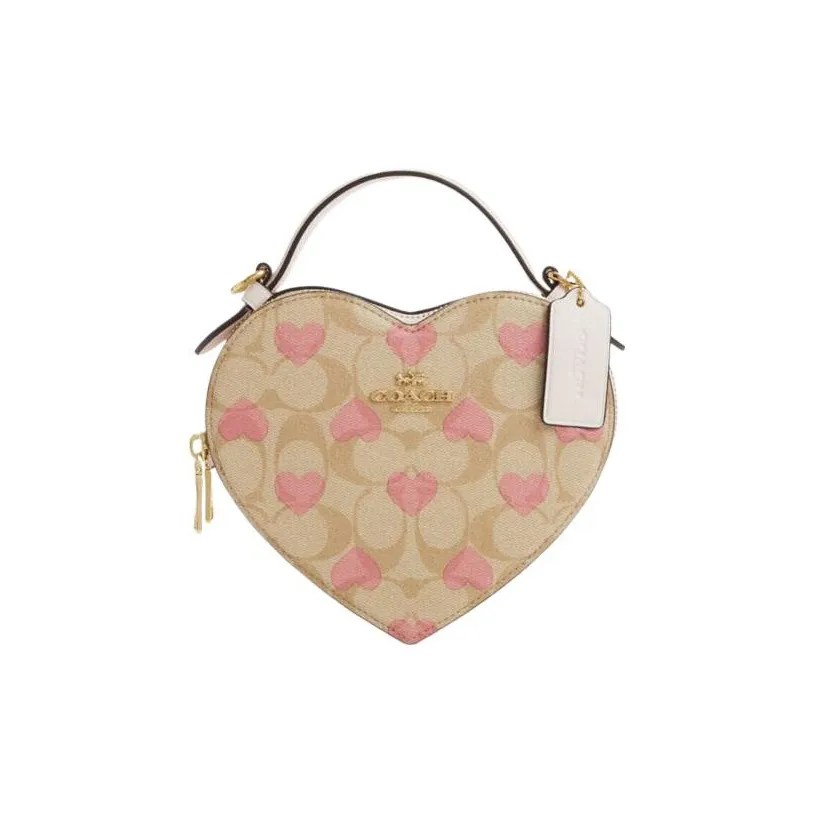 COACH Heart PVC With Cow Leather Box Bag Shoulder Bag Crossbody Bag Handbag Small Size Women's Light Khaki