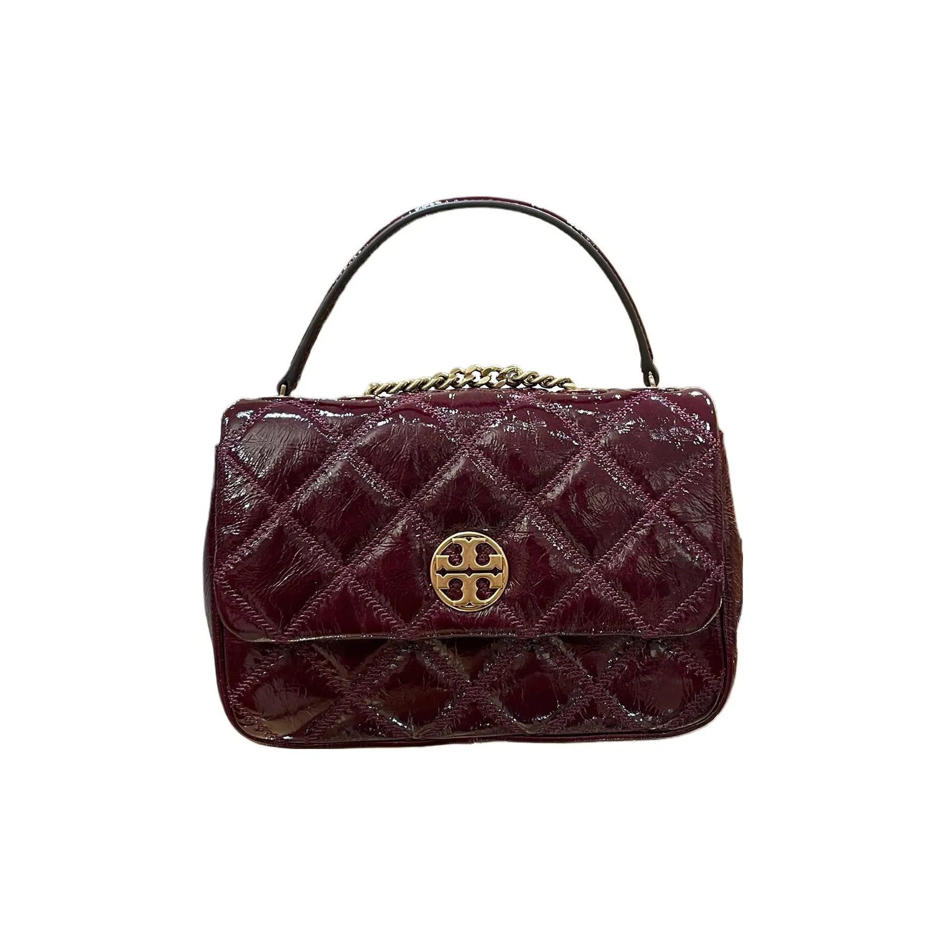 TORY BURCH Goat Waxed Leather Chain Bag, Shoulder Bag, Crossbody Bag Women's Burgundy