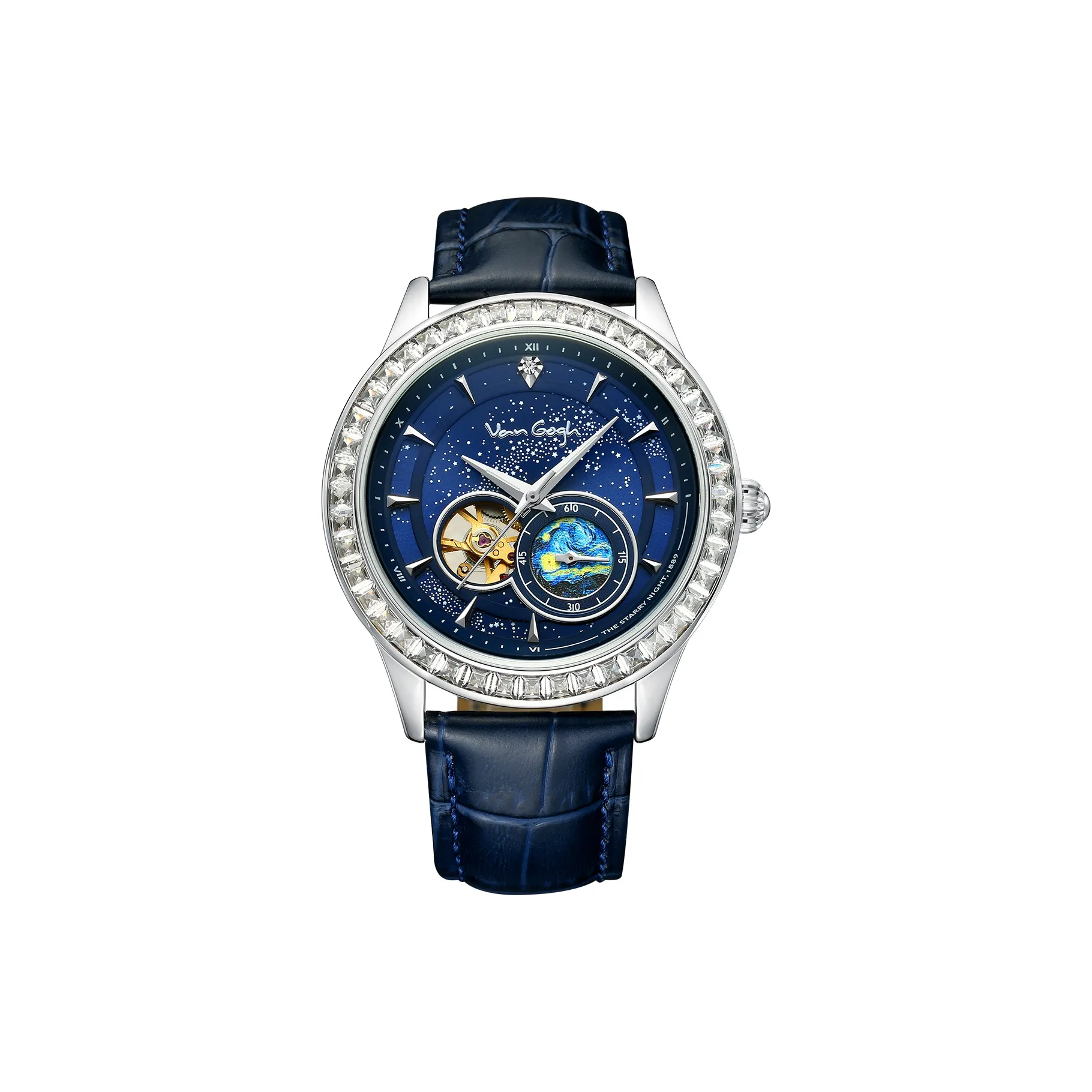 VAN GOGH Star Moon Night Collection Wrist Watch Mechanical Movement 44mm Blue Dial Men's Watches Premium Blue Box