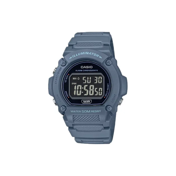 CASIO Кварцевый механизм Смольный ремешок Часы унисекс Черный циферблат W219HC 2BV