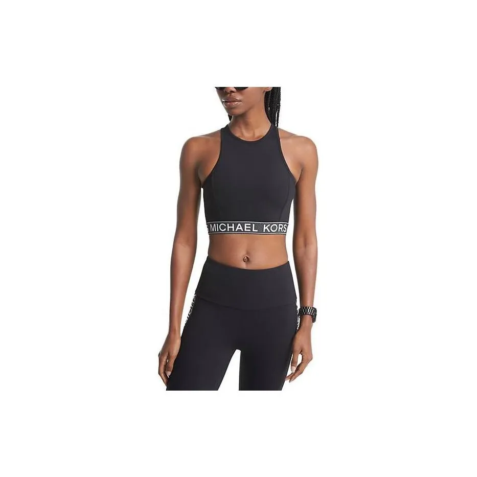 MICHAEL KORS Stretch Nylon Logo Tape Racerback Sports Bra Women's Black