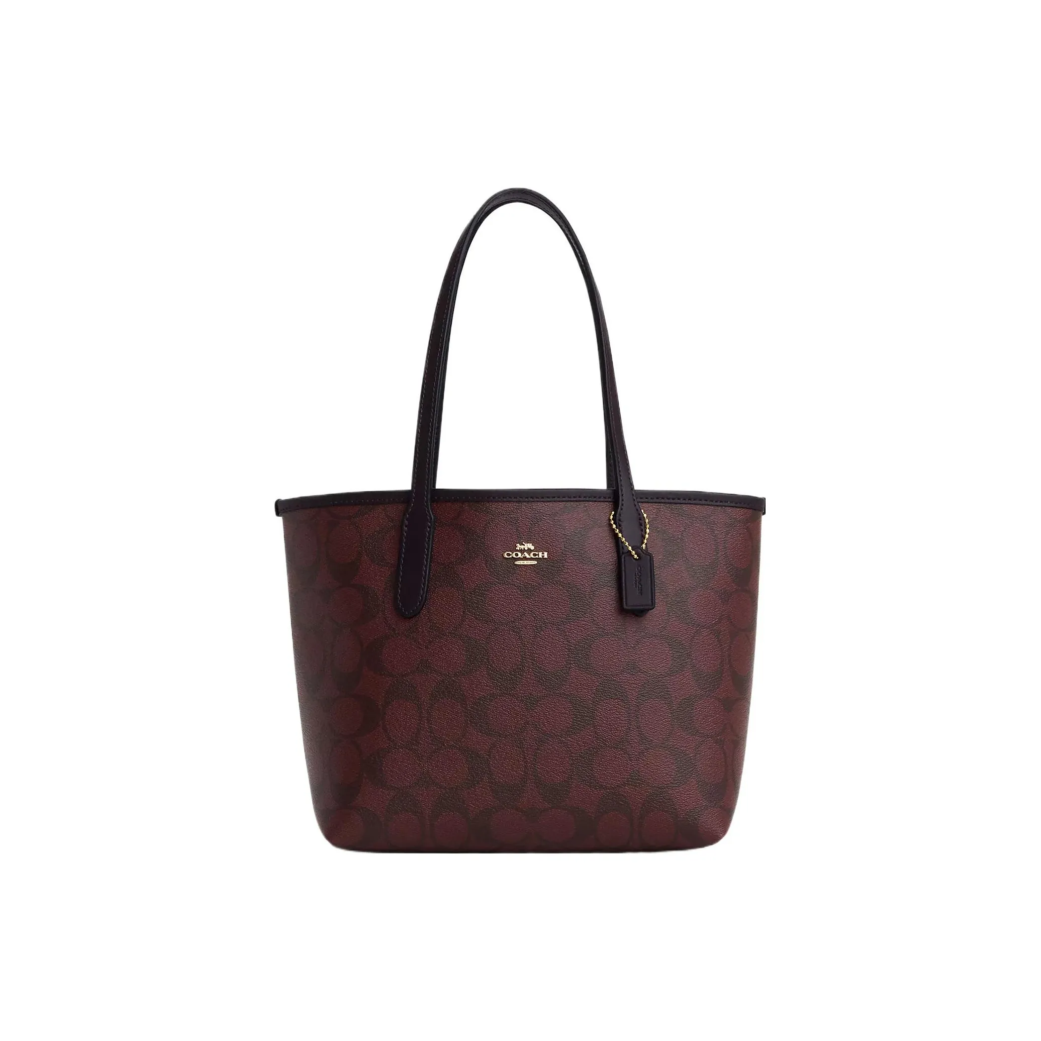 COACH City Canvas With Leather Tote Bag, Shopping Bag, Handbag, Shoulder Bag Trumpets Women's Burgundy