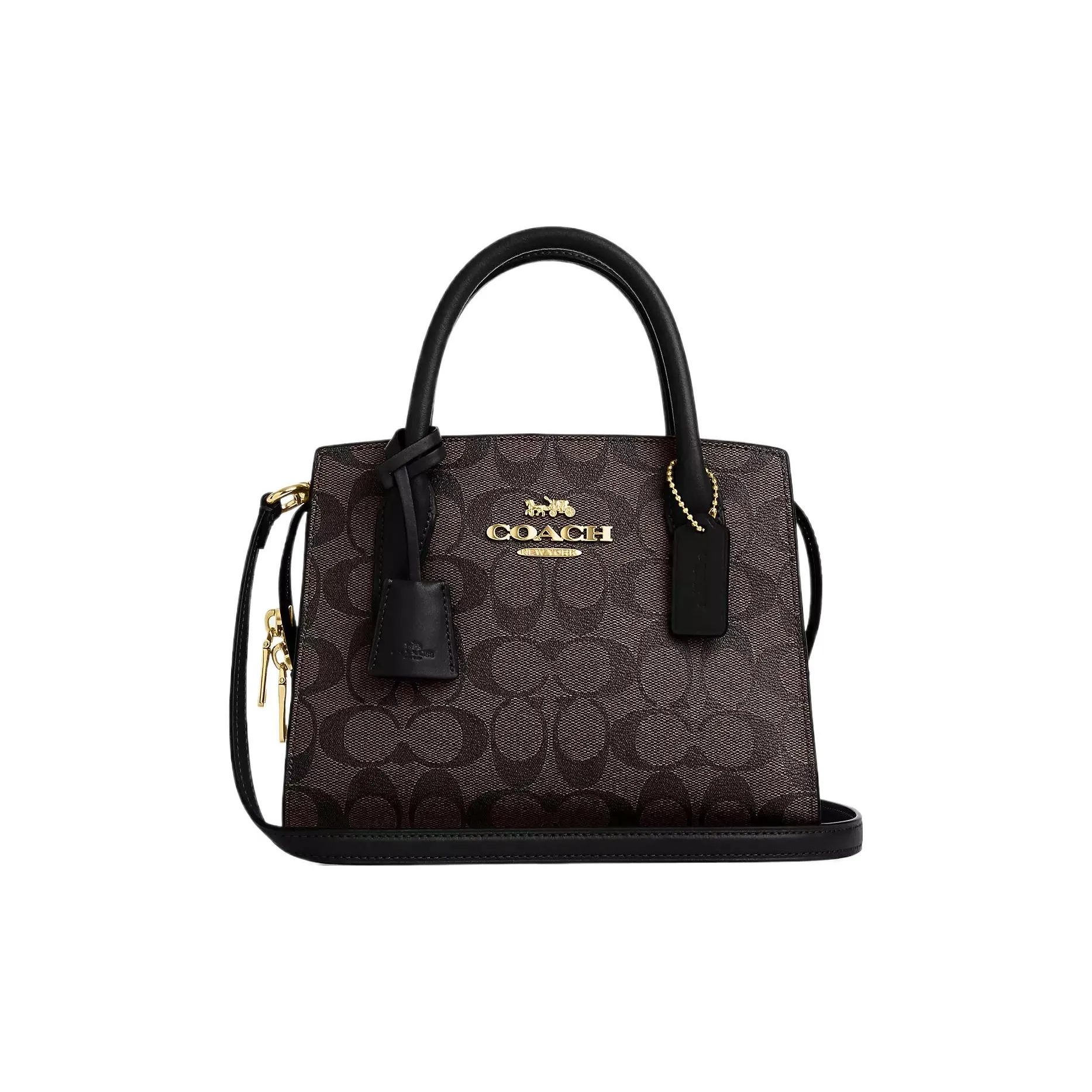 COACH Coated Canvas With Smooth Leather Tote Bag Shopping Bag Shoulder Bag Handbag Women's Dark Brown