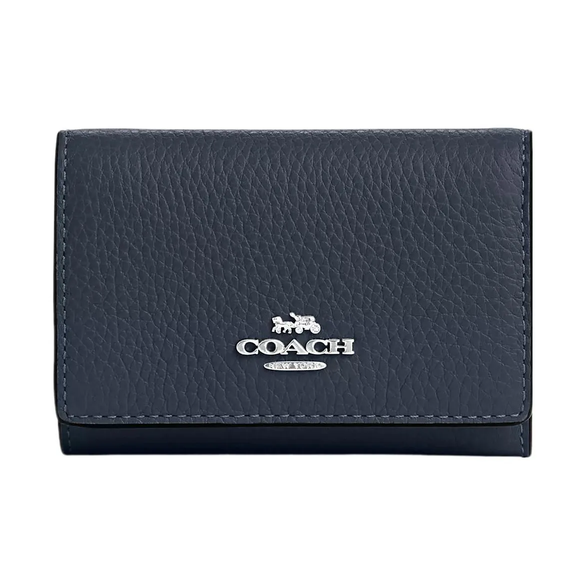 COACH Micro Pebbled Leather Wallet Women's Silver Panel Denim