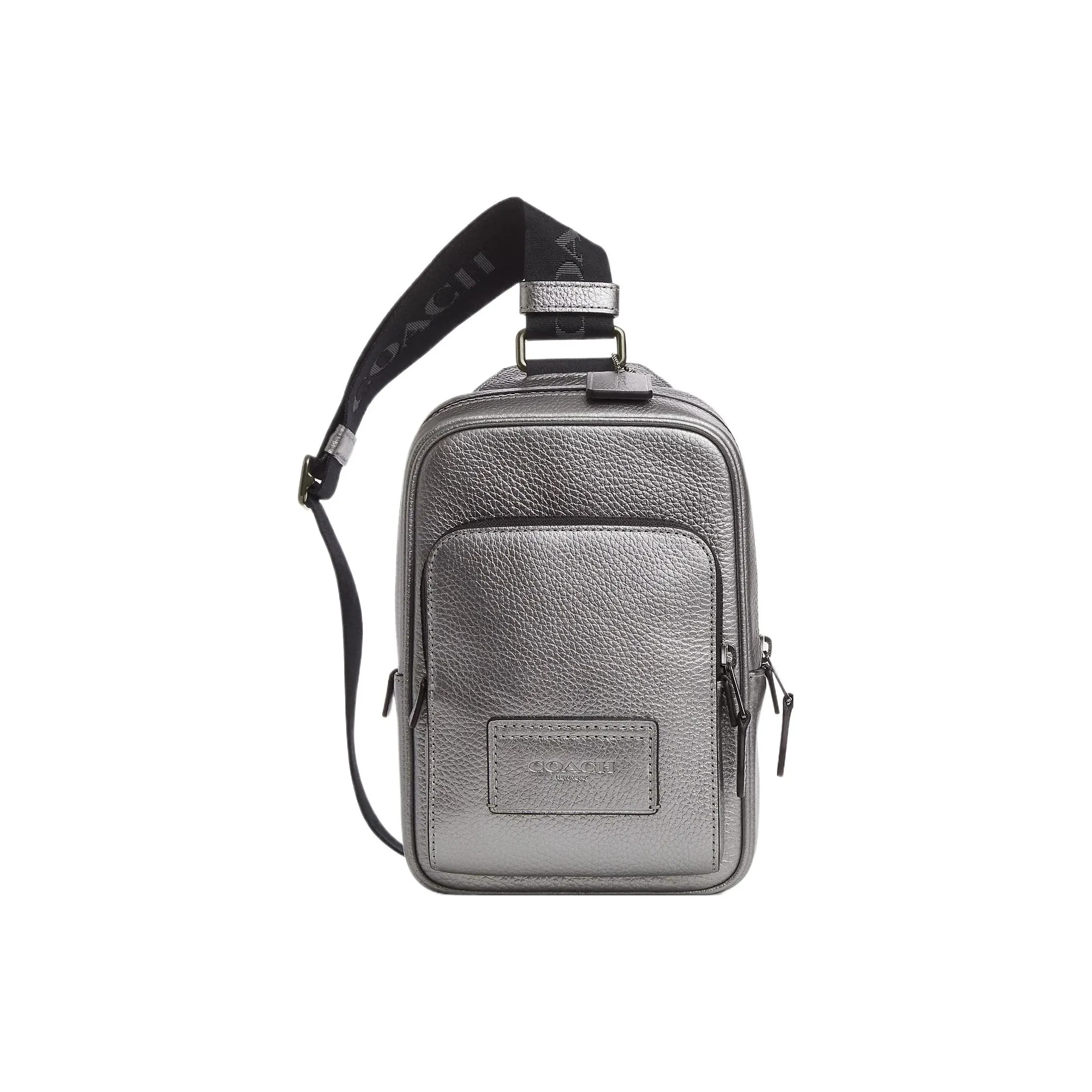 COACH Track Cow Leather Patchwork With Fabric One Shoulder Crossbody Sling Bags Mini Women's Metallic Finish Ash Gray