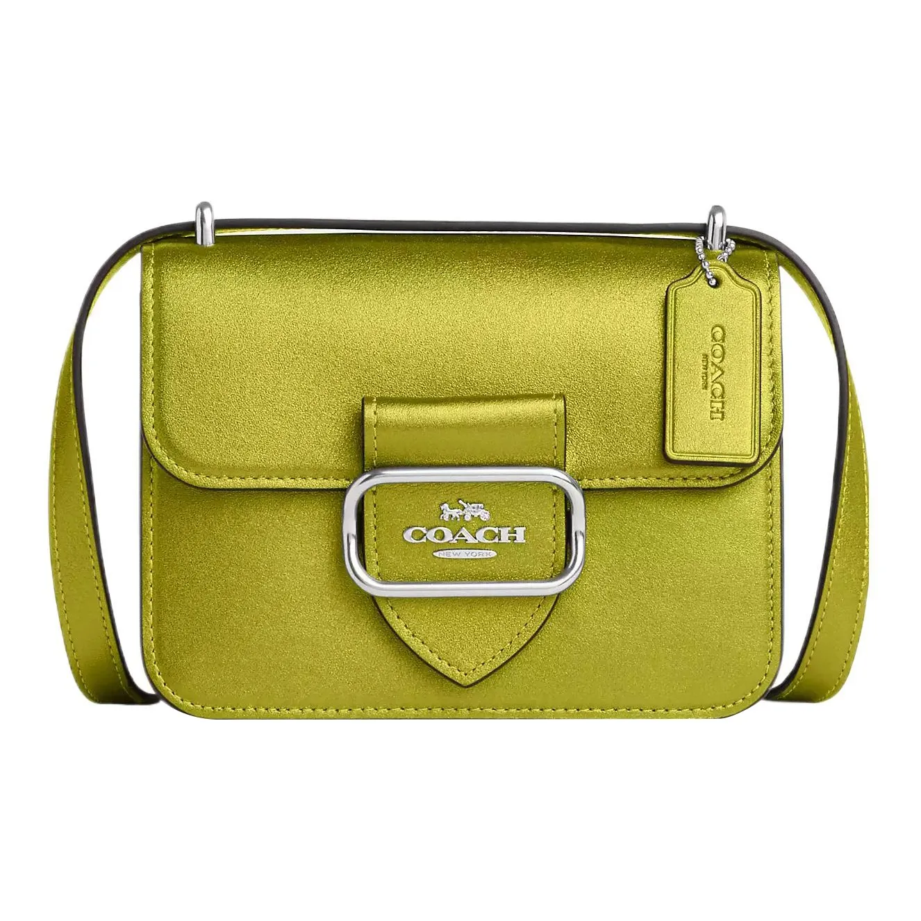 COACH Morgan Calfskin Shoulder Bag, Crossbody Bag Trumpets Women's Silver & Metal Citrine